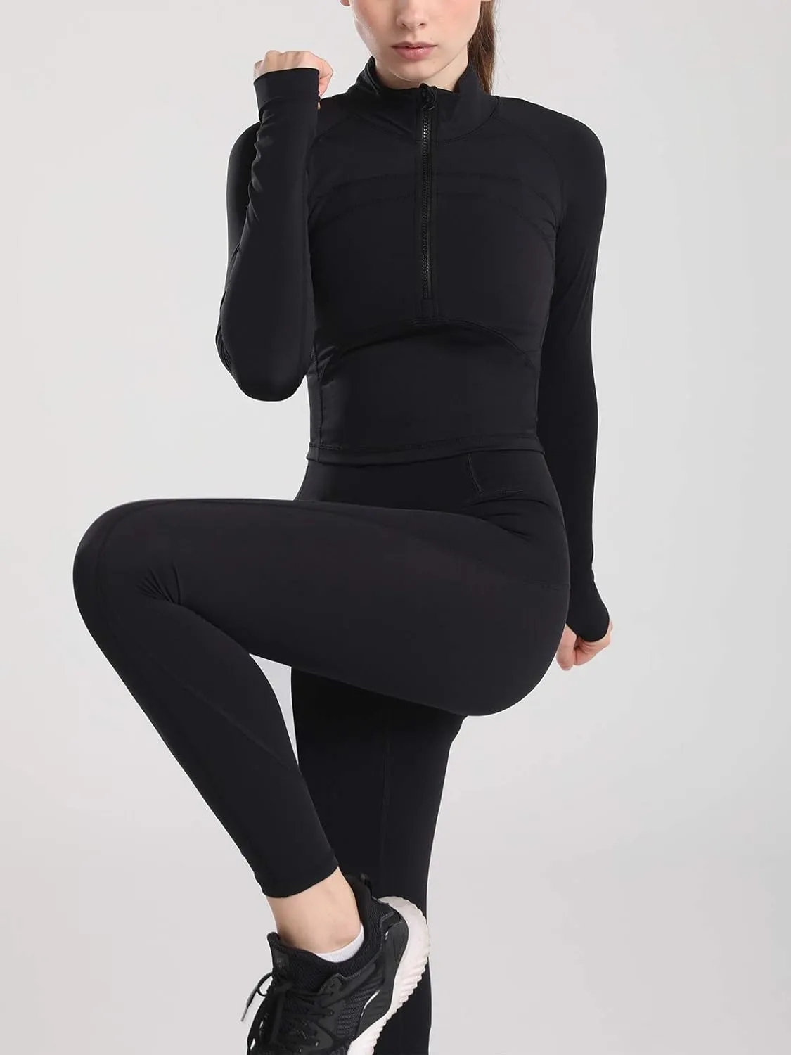 Women's Athletic Half Zip Pullover Sweatshirt Workout Top Crop Quarter Zip Pullover Yoga Running Jackets