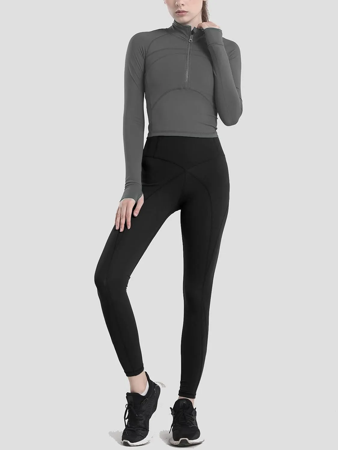 Women's Athletic Half Zip Pullover Sweatshirt Workout Top Crop Quarter Zip Pullover Yoga Running Jackets