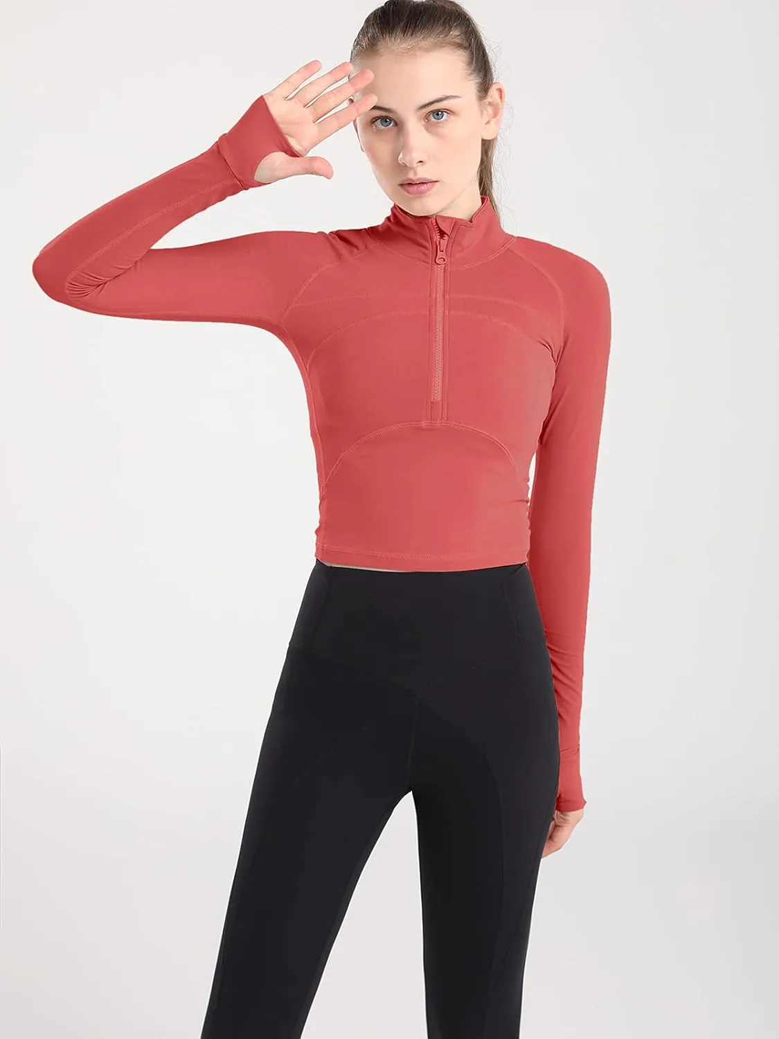 Women's Athletic Half Zip Pullover Sweatshirt Workout Top Crop Quarter Zip Pullover Yoga Running Jackets
