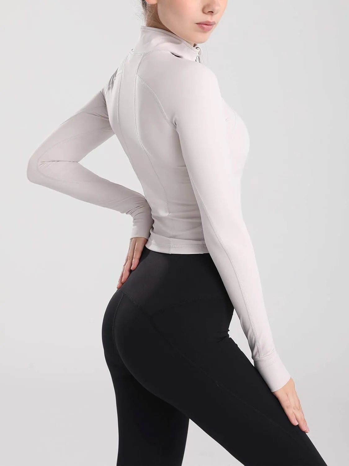 Women's Athletic Half Zip Pullover Sweatshirt Workout Top Crop Quarter Zip Pullover Yoga Running Jackets