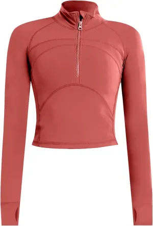 Women's Athletic Half Zip Pullover Sweatshirt Workout Top Crop Quarter Zip Pullover Yoga Running Jackets