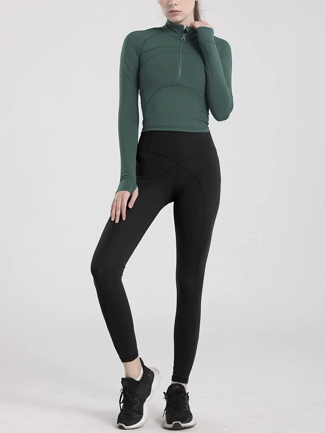 Women's Athletic Half Zip Pullover Sweatshirt Workout Top Crop Quarter Zip Pullover Yoga Running Jackets