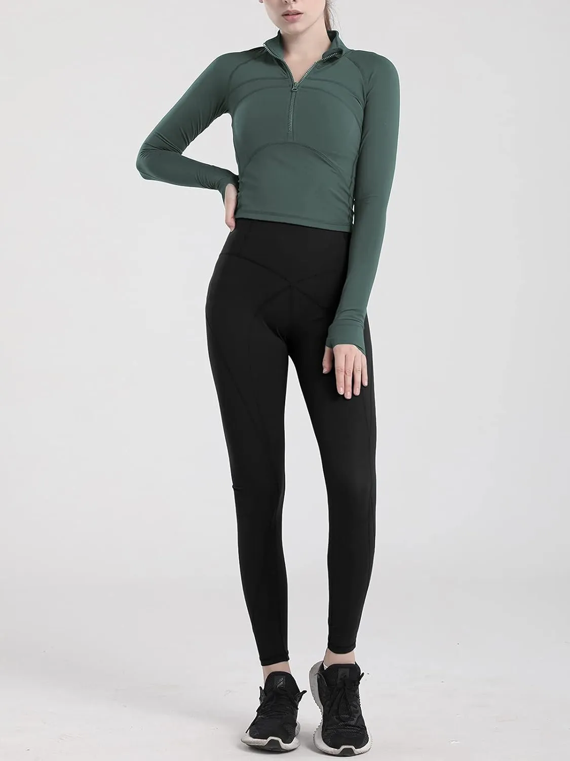 Women's Athletic Half Zip Pullover Sweatshirt Workout Top Crop Quarter Zip Pullover Yoga Running Jackets
