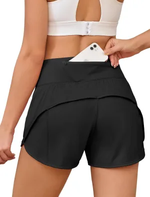Womens Athletic Running Shorts with Liner - Quick Dry Gym Workout Shorts,Zipper Pocket