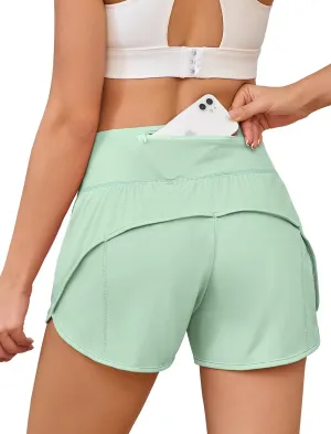 Womens Athletic Running Shorts with Liner - Quick Dry Gym Workout Shorts,Zipper Pocket