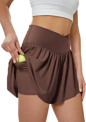 Women's Athletic Running Shorts with Pockets Crossover Butterfly Flowy Shorts Cute Summer Skorts