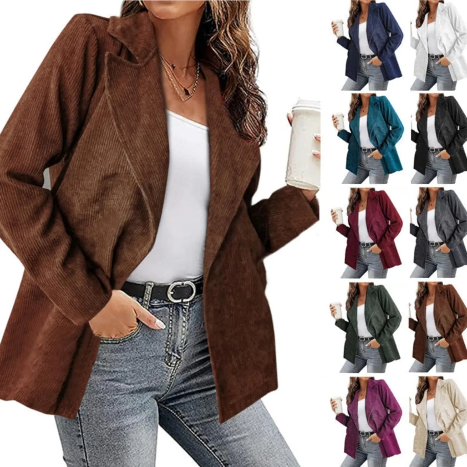 Women's Blazer 2024 Fall Casual Slim Fit Notch Lapel Open Front Business Work Office Dressy Suit Jackets with Pockets