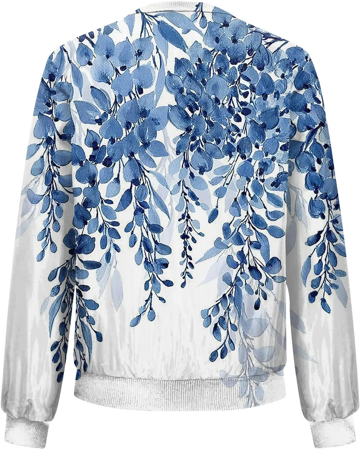 Women'S Bomber Jackets Lightweight Floral Printing Zip Up Long Sleeve Jacket With Pocket Fall Stand Collar Coat