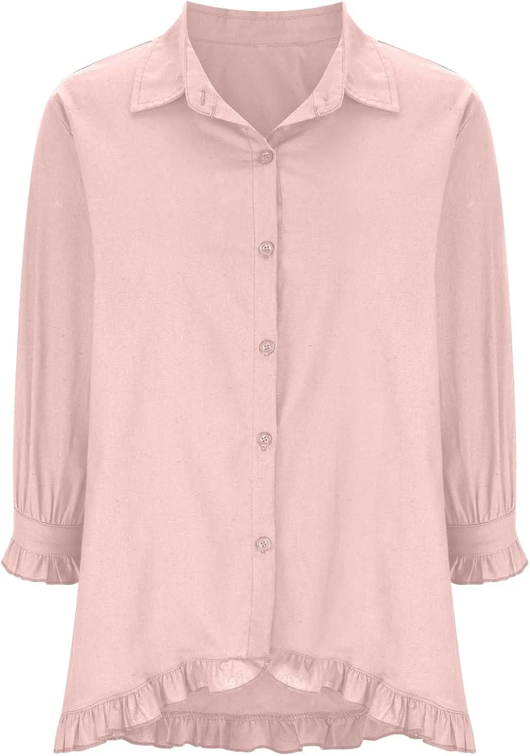 Womens Button Down Shirt Casual 3/4 Sleeve Collared Tops Classiac Fit Cover Shirts Soft Linen Summer Tops Blouses