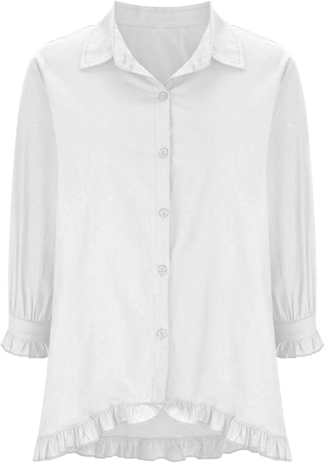 Womens Button Down Shirt Casual 3/4 Sleeve Collared Tops Classiac Fit Cover Shirts Soft Linen Summer Tops Blouses