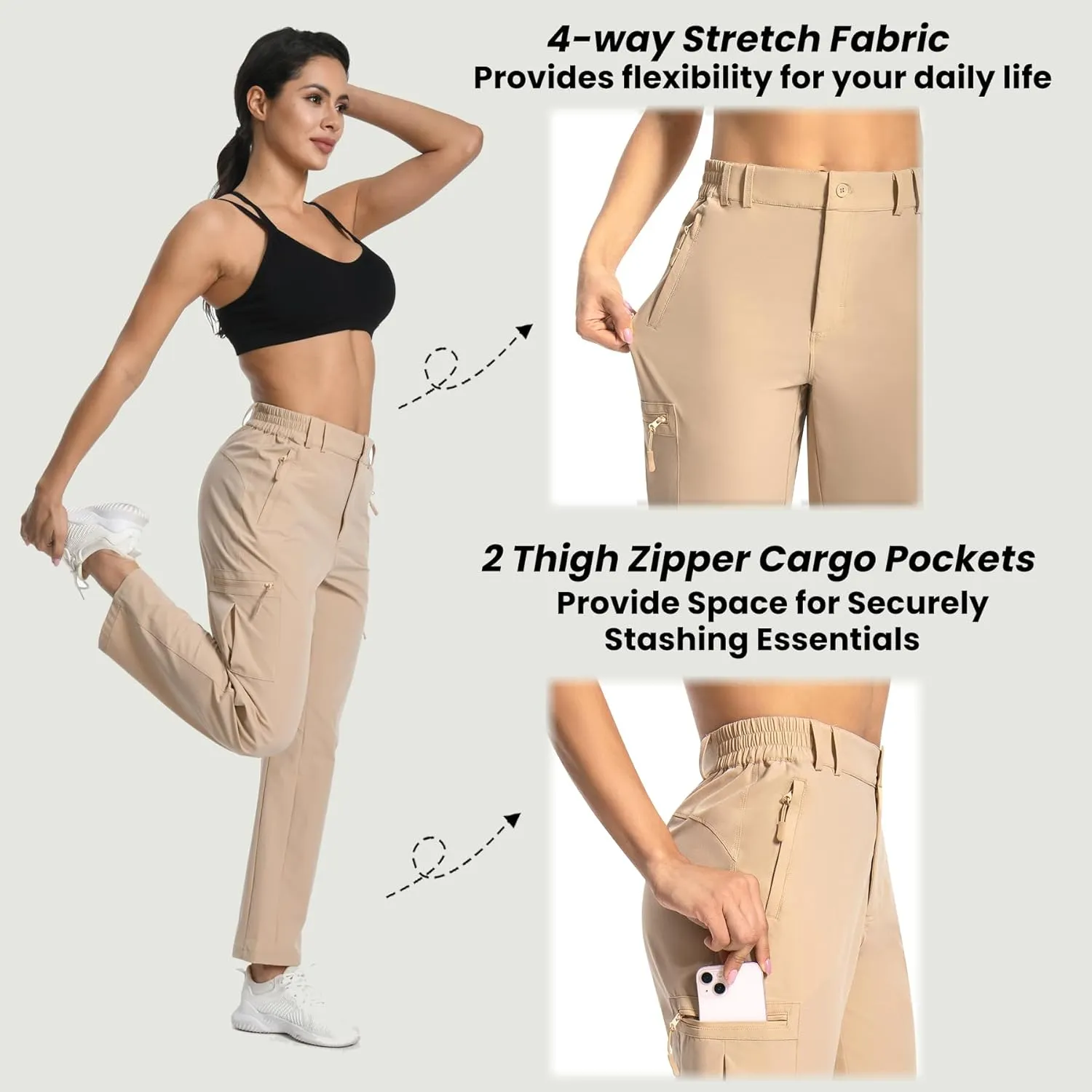 Womens Cargo Hiking Pants - Travel Lightweight Water Resistant 4 Pockets Casual Quick Dry Athletic Climbing Pants