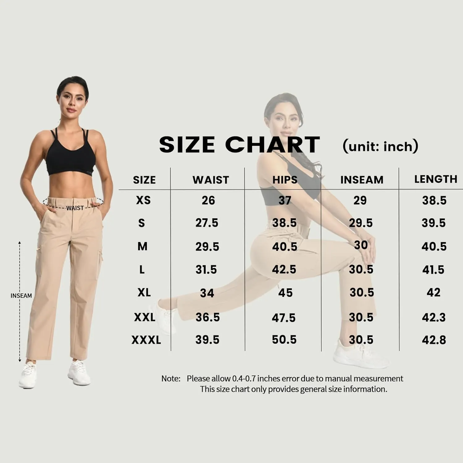 Womens Cargo Hiking Pants - Travel Lightweight Water Resistant 4 Pockets Casual Quick Dry Athletic Climbing Pants