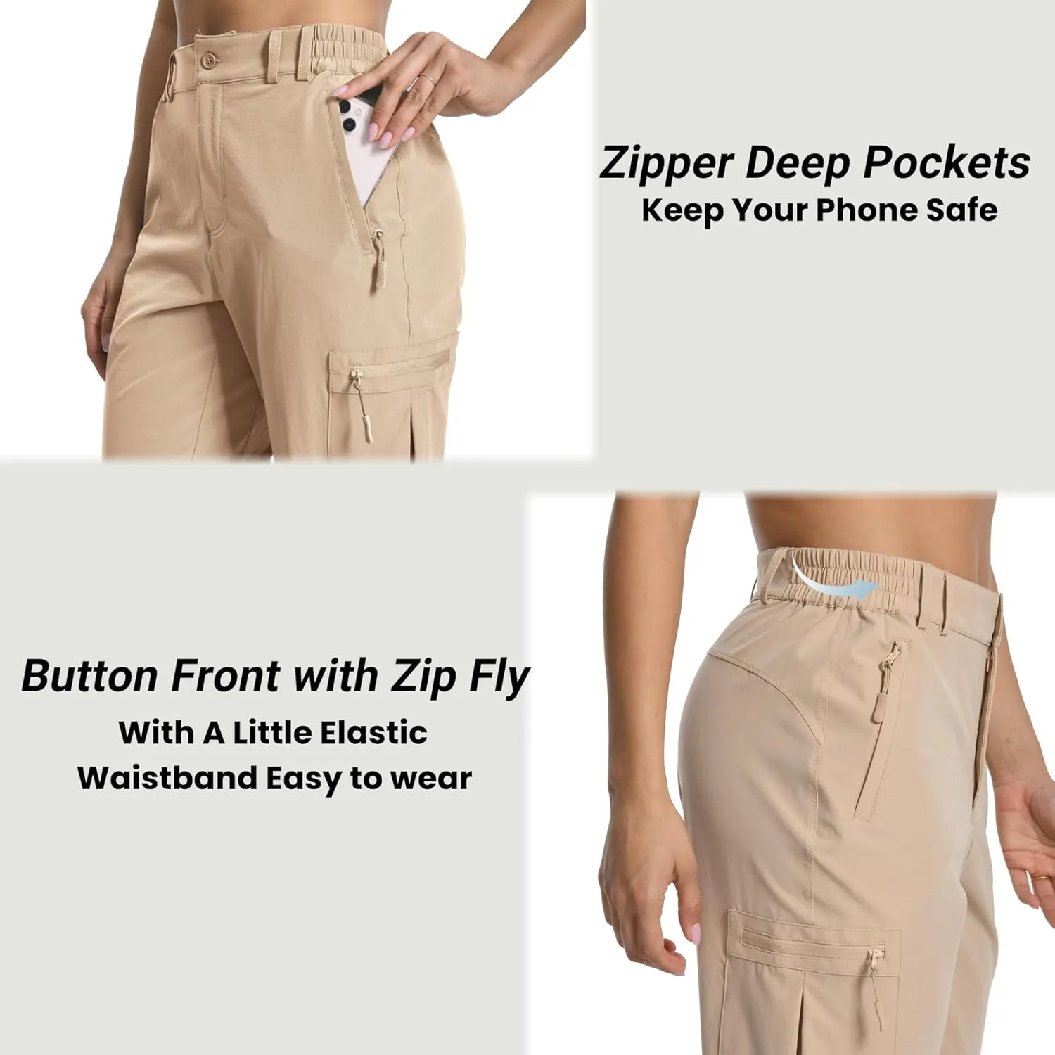 Womens Cargo Hiking Pants - Travel Lightweight Water Resistant 4 Pockets Casual Quick Dry Athletic Climbing Pants