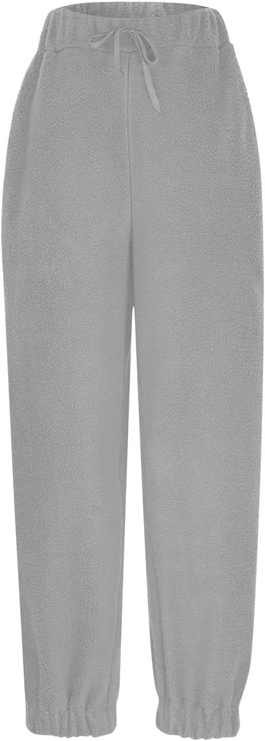 Womens Casual Sweatpants Fleece Lined High Waist Jogger Pants Comfy Cinch Bottom Sweat Pants Baggy Workout Gym Pants