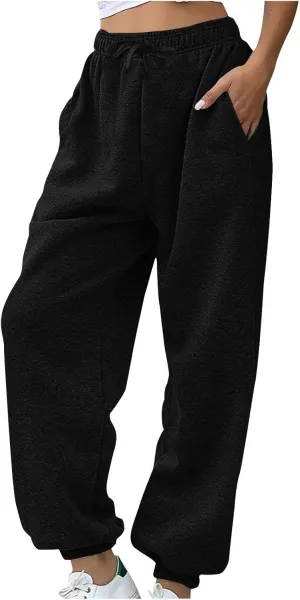 Womens Casual Sweatpants Fleece Lined High Waist Jogger Pants Comfy Cinch Bottom Sweat Pants Baggy Workout Gym Pants