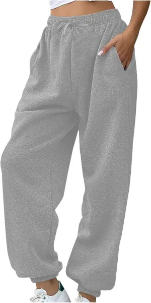 Womens Casual Sweatpants Fleece Lined High Waist Jogger Pants Comfy Cinch Bottom Sweat Pants Baggy Workout Gym Pants