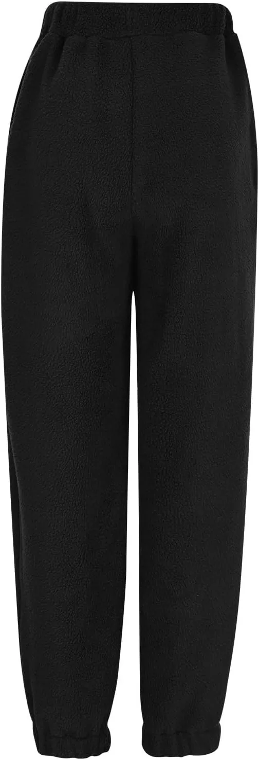 Womens Casual Sweatpants Fleece Lined High Waist Jogger Pants Comfy Cinch Bottom Sweat Pants Baggy Workout Gym Pants