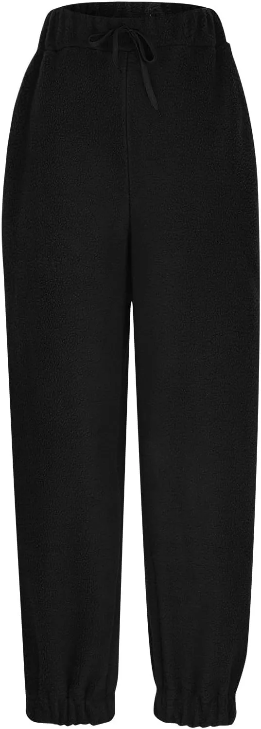 Womens Casual Sweatpants Fleece Lined High Waist Jogger Pants Comfy Cinch Bottom Sweat Pants Baggy Workout Gym Pants