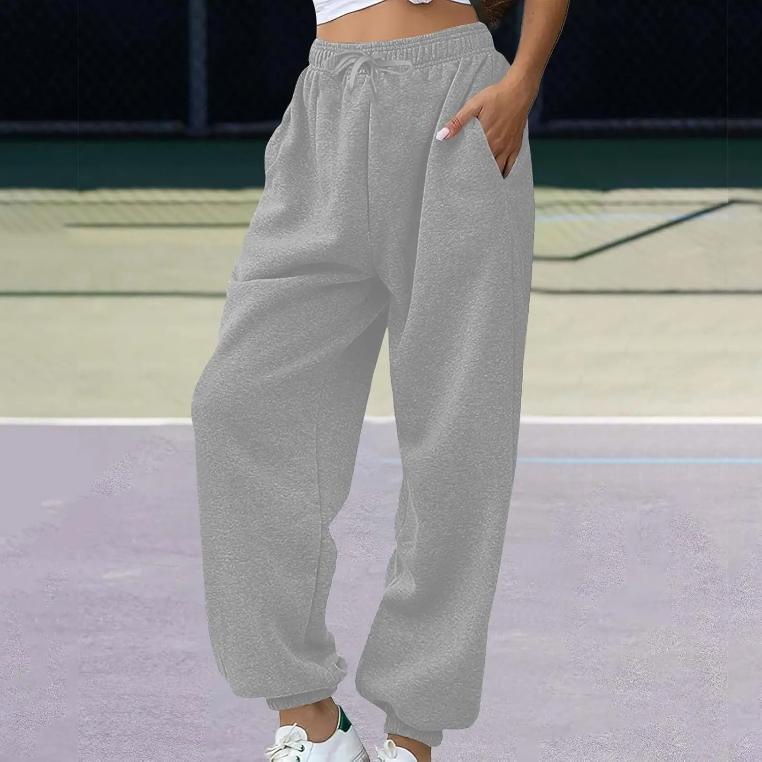 Womens Casual Sweatpants Fleece Lined High Waist Jogger Pants Comfy Cinch Bottom Sweat Pants Baggy Workout Gym Pants