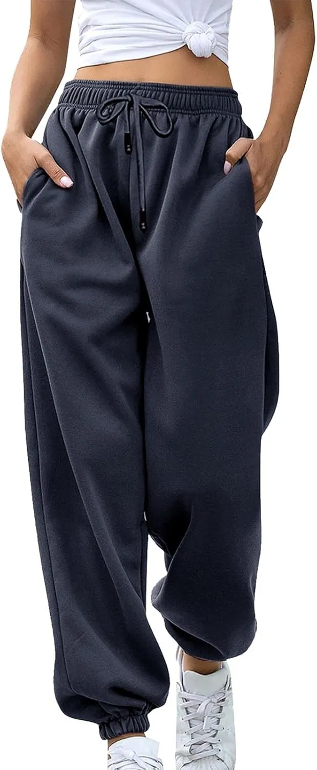Women's Cinch Bottom Sweatpants Pockets Fashion High Waist Sporty Gym Pants Athletic Fit Jogger Pants Lounge Trousers
