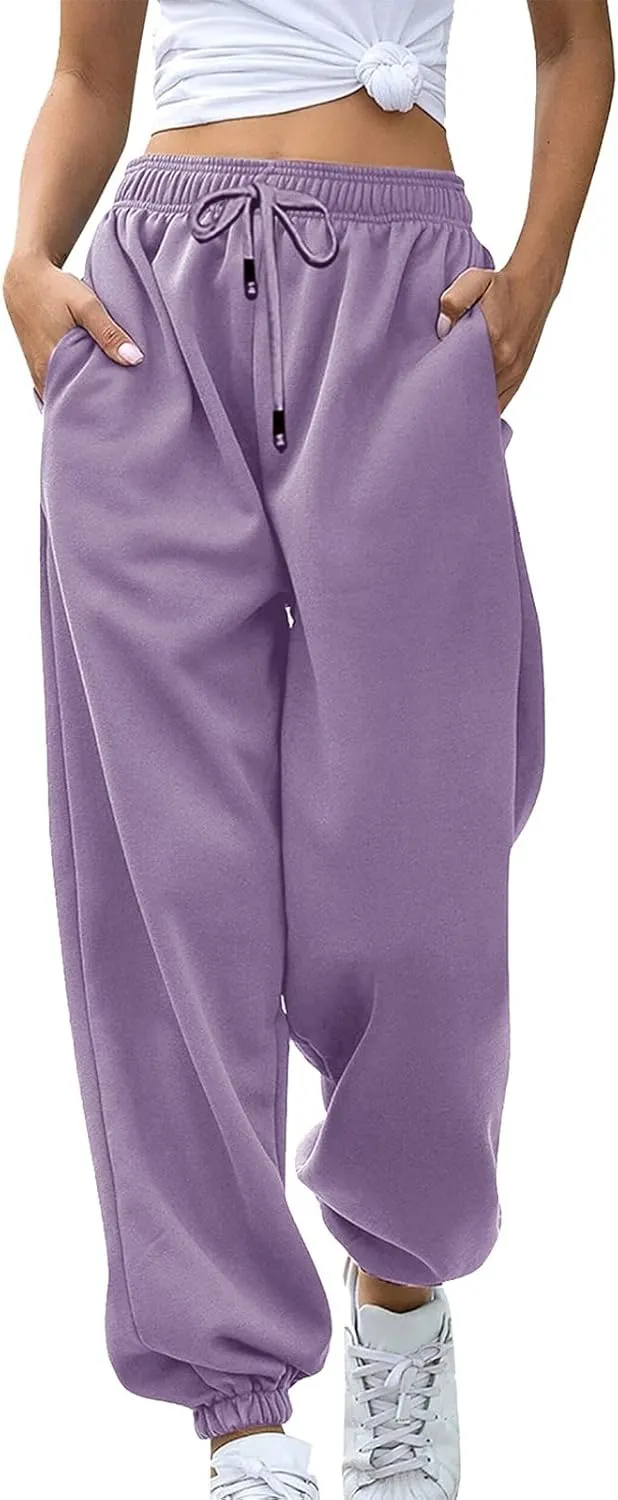 Women's Cinch Bottom Sweatpants Pockets Fashion High Waist Sporty Gym Pants Athletic Fit Jogger Pants Lounge Trousers