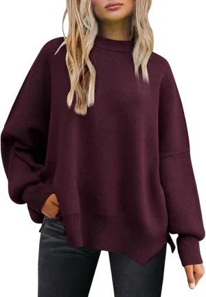 Women's Crewneck Long Sleeve Sweaters Oversized Fuzzy Knit Chunky Warm Pullover Sweater Top 2023 Fall Loose Jumpers