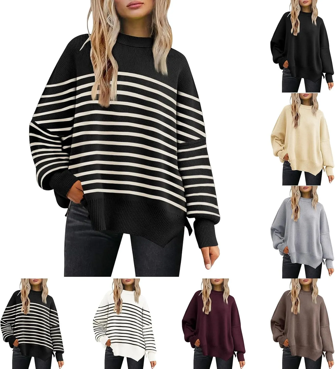 Women's Crewneck Long Sleeve Sweaters Oversized Fuzzy Knit Chunky Warm Pullover Sweater Top 2023 Fall Loose Jumpers