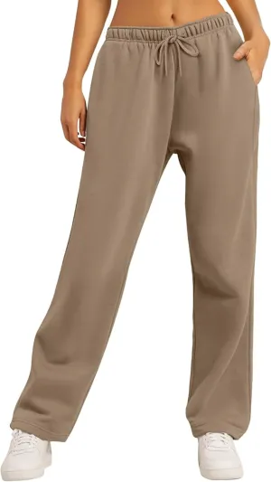Women's Fleece Lined Sweatpants - Baggy Wide Straight Leg Pants for Comfort and Warmth