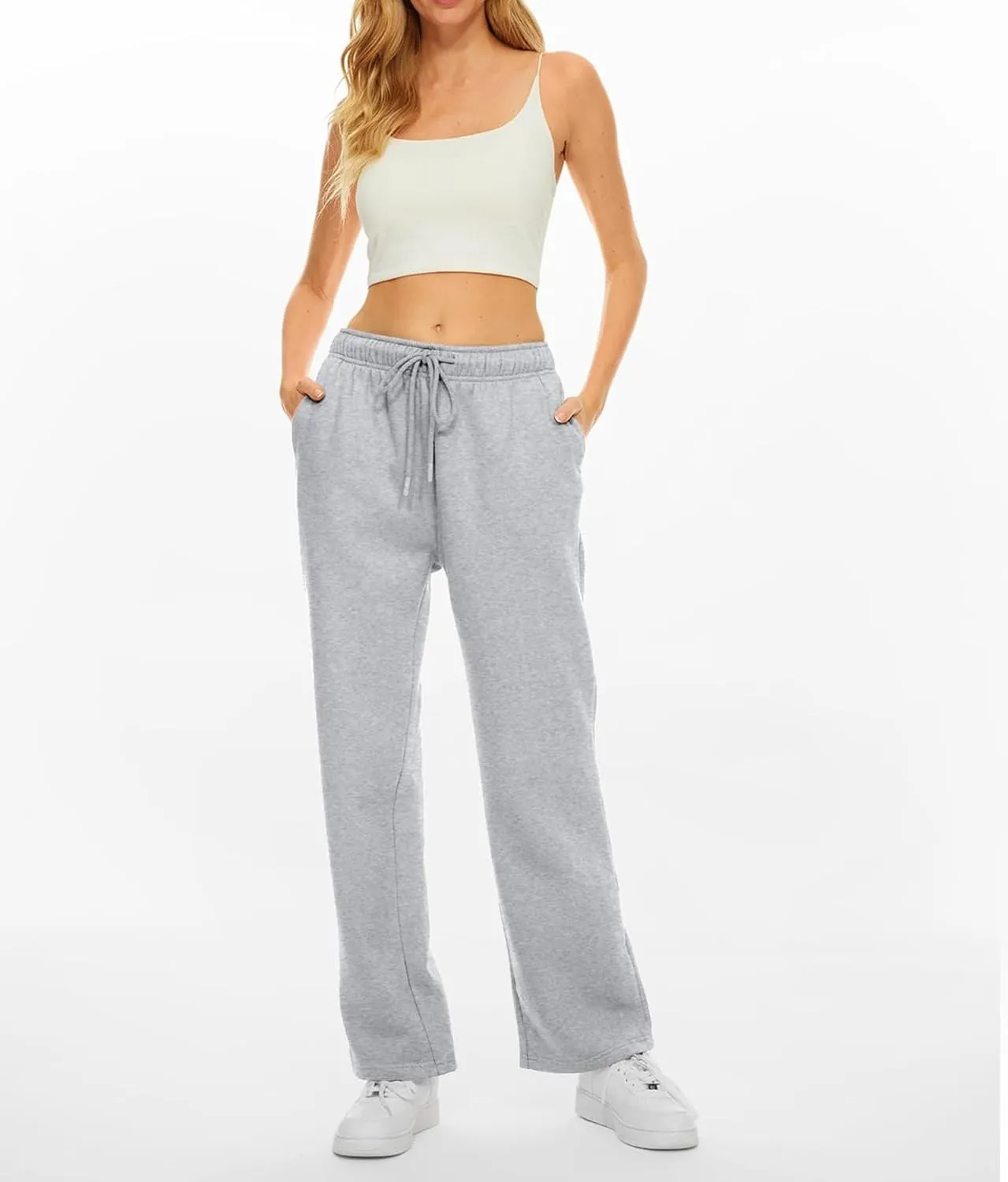 Women's Fleece Lined Sweatpants - Baggy Wide Straight Leg Pants for Comfort and Warmth