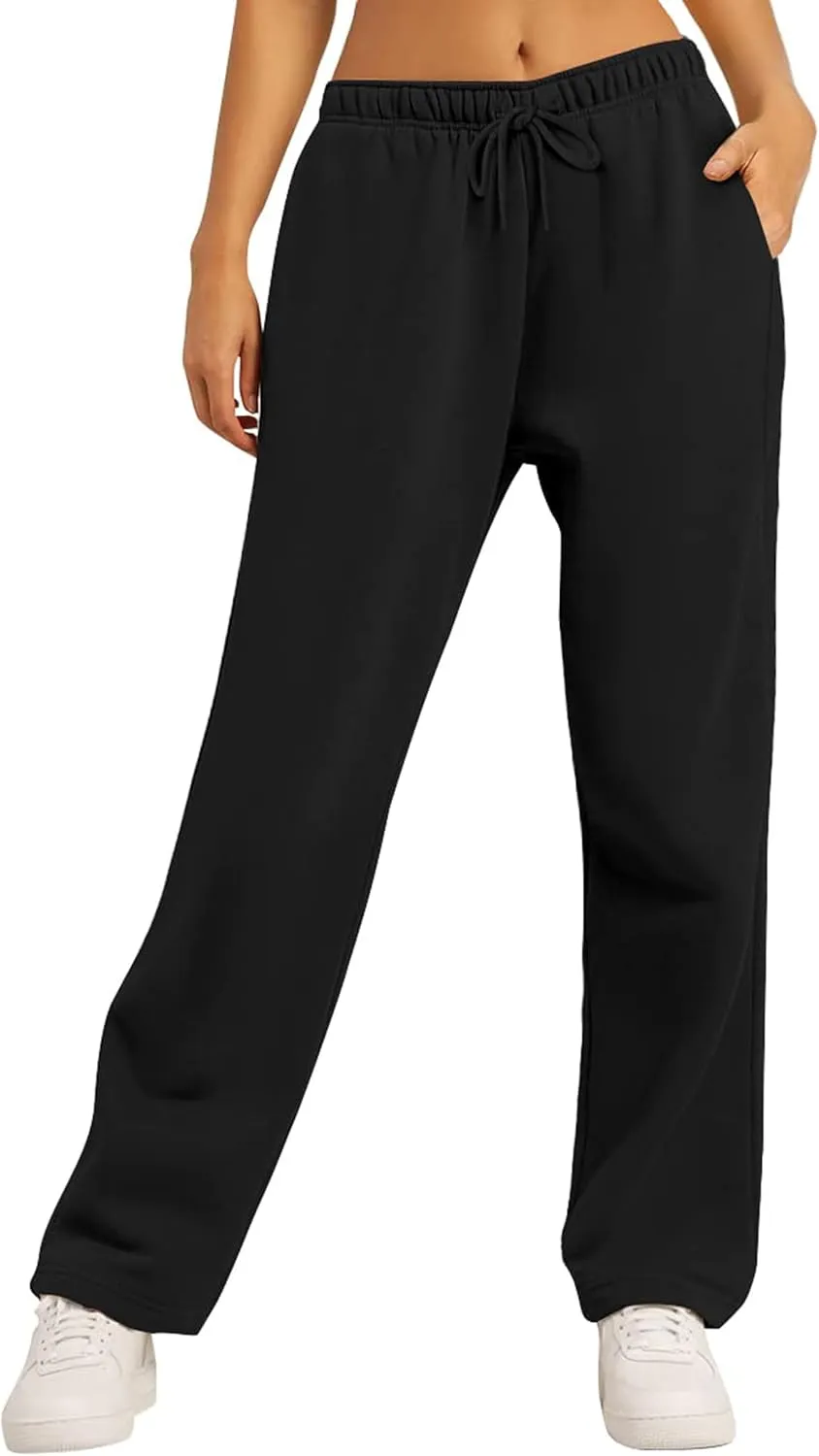 Women's Fleece Lined Sweatpants - Baggy Wide Straight Leg Pants for Comfort and Warmth