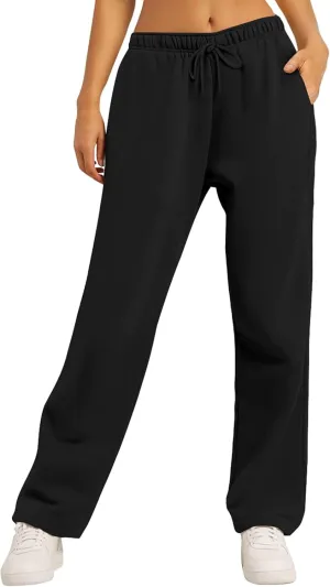 Women's Fleece Lined Sweatpants - Baggy Wide Straight Leg Pants for Comfort and Warmth