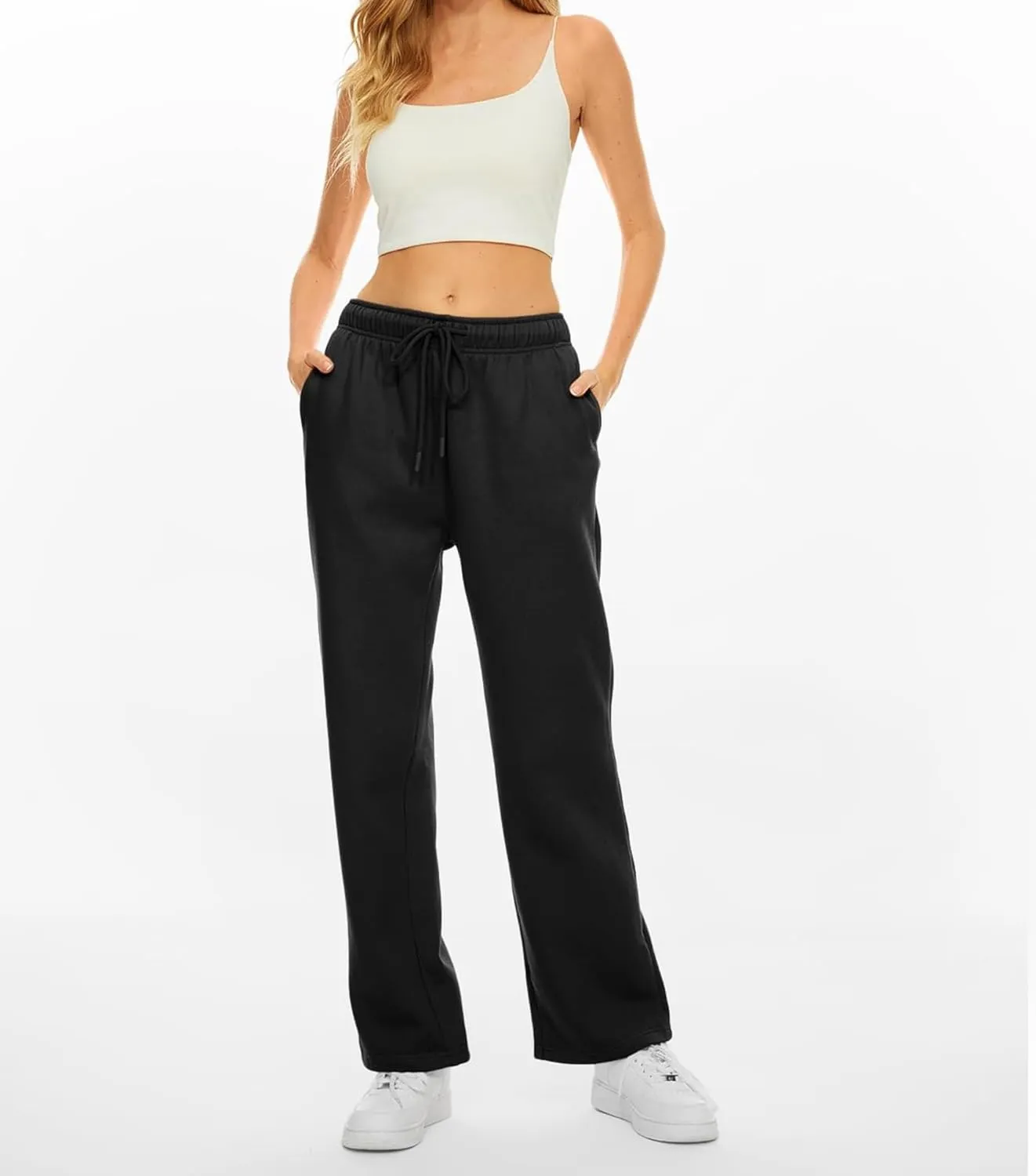 Women's Fleece Lined Sweatpants - Baggy Wide Straight Leg Pants for Comfort and Warmth
