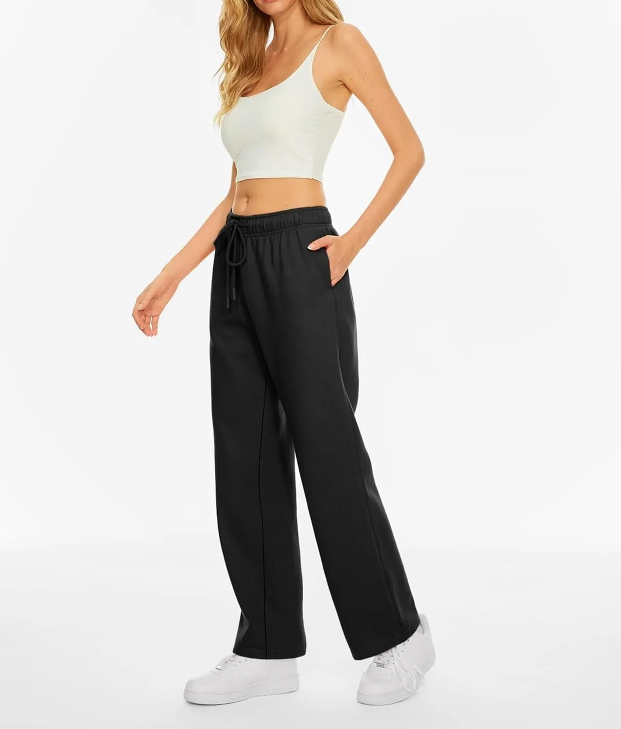 Women's Fleece Lined Sweatpants - Baggy Wide Straight Leg Pants for Comfort and Warmth