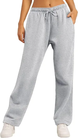 Women's Fleece Lined Sweatpants - Baggy Wide Straight Leg Pants for Comfort and Warmth