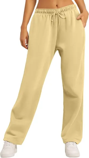 Women's Fleece Lined Sweatpants - Baggy Wide Straight Leg Pants for Comfort and Warmth