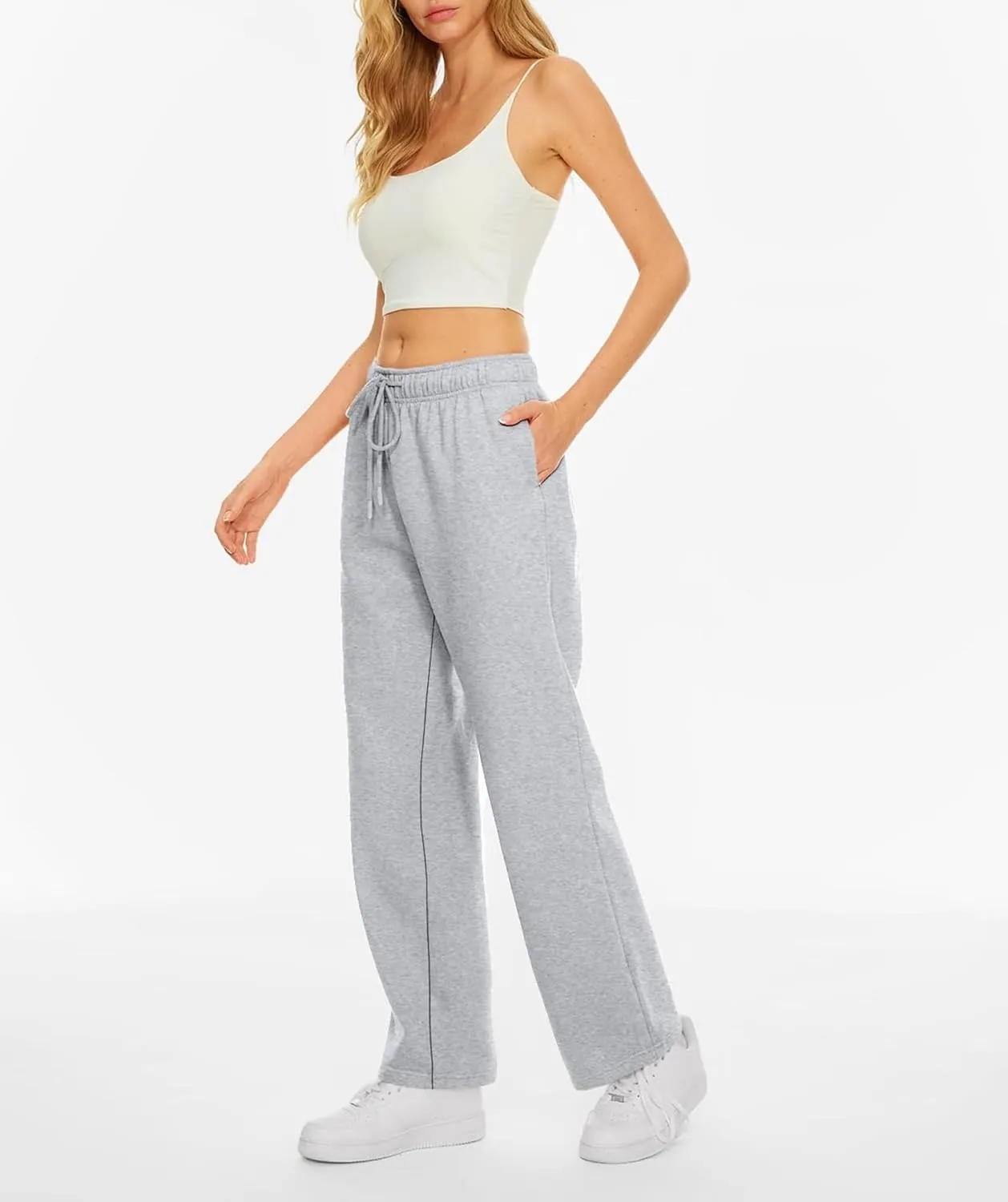 Women's Fleece Lined Sweatpants - Baggy Wide Straight Leg Pants for Comfort and Warmth