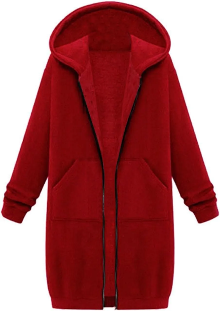 Women's Full Zip Up Long Hoodies Casual Fall Hooded Sweatshirts Slim Fit Long Sleeve Fleece Jacket Coats with Pockets