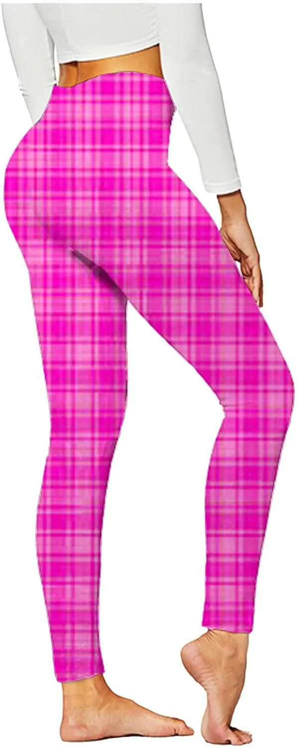 Womens Gym Leggings Ladies High Waist Plaid Leggings Workout Yoga Pants Compression Tights Casual Breathable Stretchy Pants