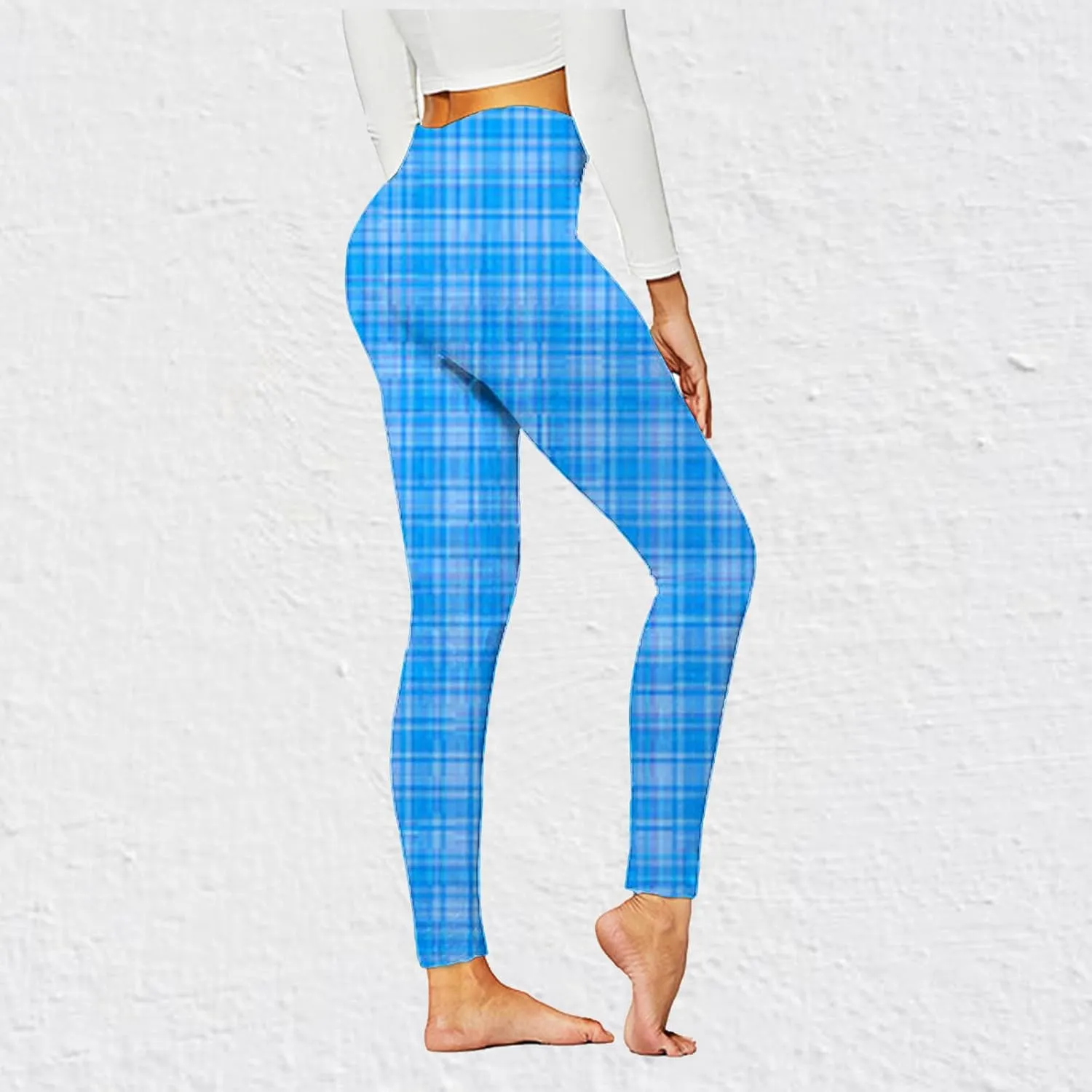 Womens Gym Leggings Ladies High Waist Plaid Leggings Workout Yoga Pants Compression Tights Casual Breathable Stretchy Pants