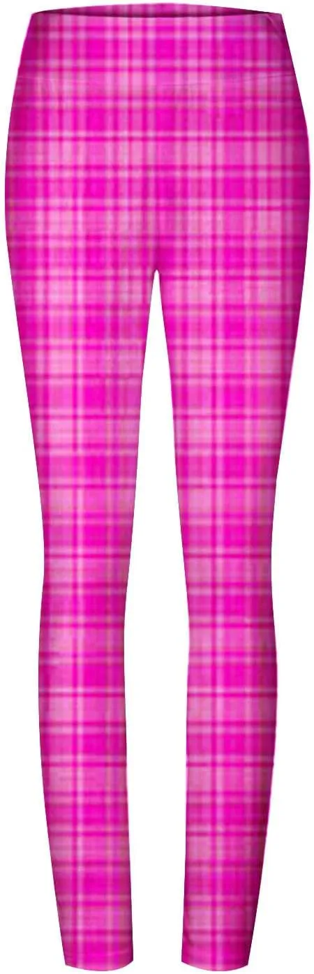 Womens Gym Leggings Ladies High Waist Plaid Leggings Workout Yoga Pants Compression Tights Casual Breathable Stretchy Pants