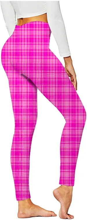 Womens Gym Leggings Ladies High Waist Plaid Leggings Workout Yoga Pants Compression Tights Casual Breathable Stretchy Pants