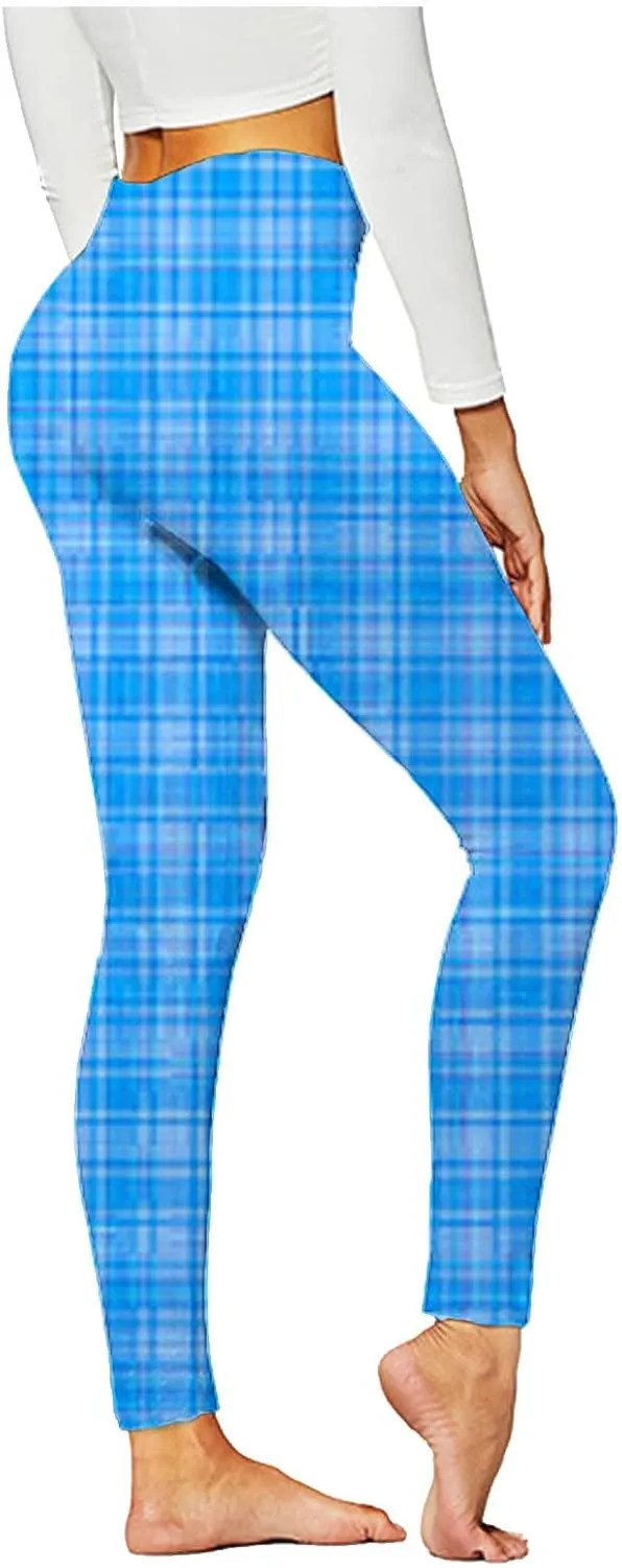Womens Gym Leggings Ladies High Waist Plaid Leggings Workout Yoga Pants Compression Tights Casual Breathable Stretchy Pants