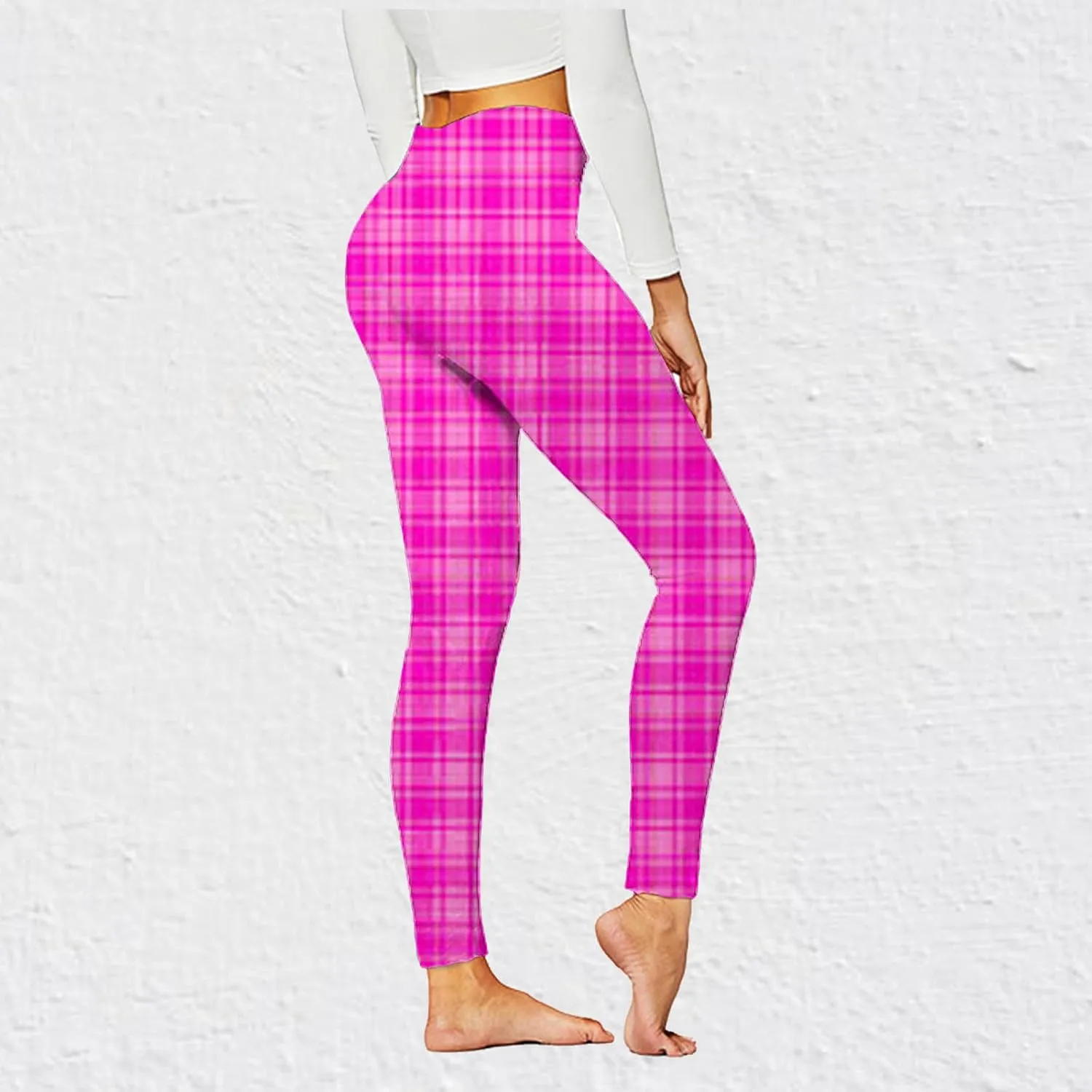Womens Gym Leggings Ladies High Waist Plaid Leggings Workout Yoga Pants Compression Tights Casual Breathable Stretchy Pants