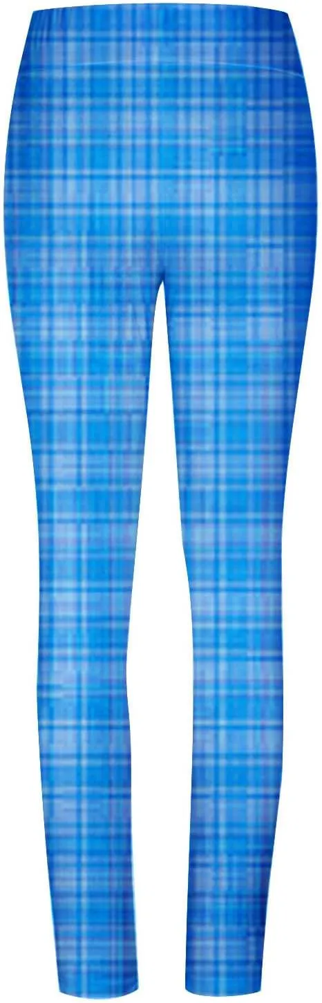 Womens Gym Leggings Ladies High Waist Plaid Leggings Workout Yoga Pants Compression Tights Casual Breathable Stretchy Pants