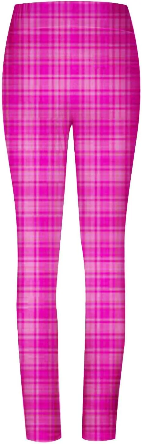 Womens Gym Leggings Ladies High Waist Plaid Leggings Workout Yoga Pants Compression Tights Casual Breathable Stretchy Pants