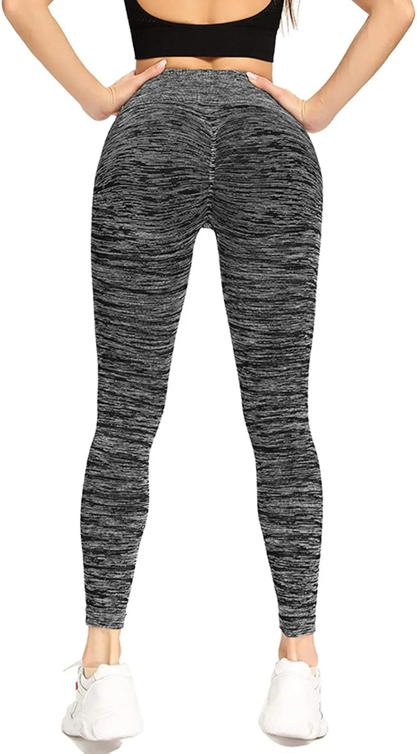 Women's High Waist Compression Tights Soft Stretchy Full Length Leggings Pleated Workout Pants Butt Lift Running Bottoms