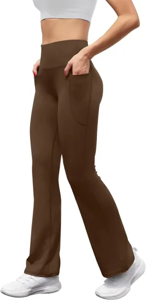 Women's High Waist Flare Yoga Pants Soft Tummy Control Bootcut Leggings Casual Workout Gym Pants with Side Pockets