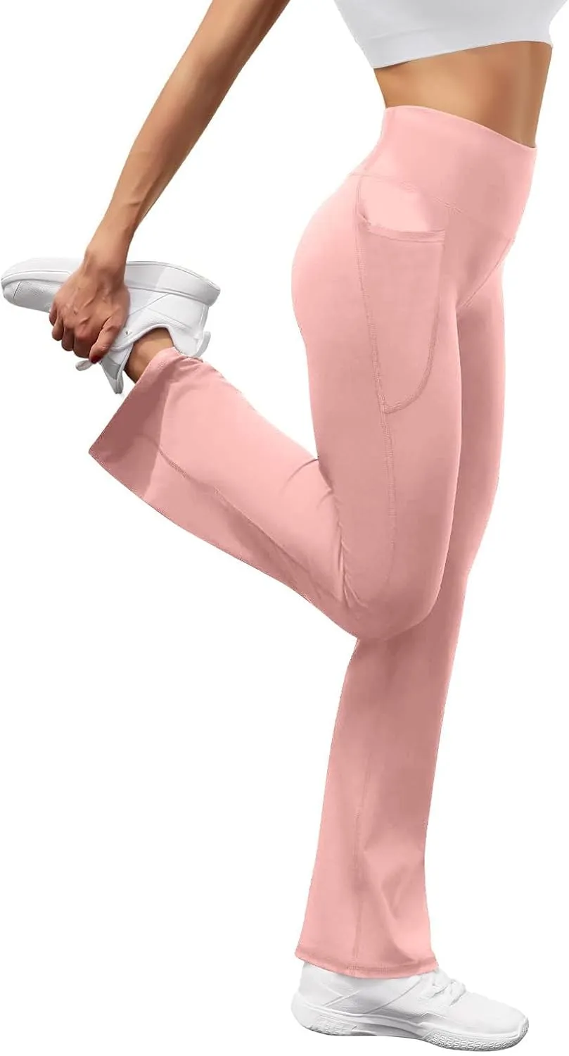 Women's High Waist Flare Yoga Pants Soft Tummy Control Bootcut Leggings Casual Workout Gym Pants with Side Pockets
