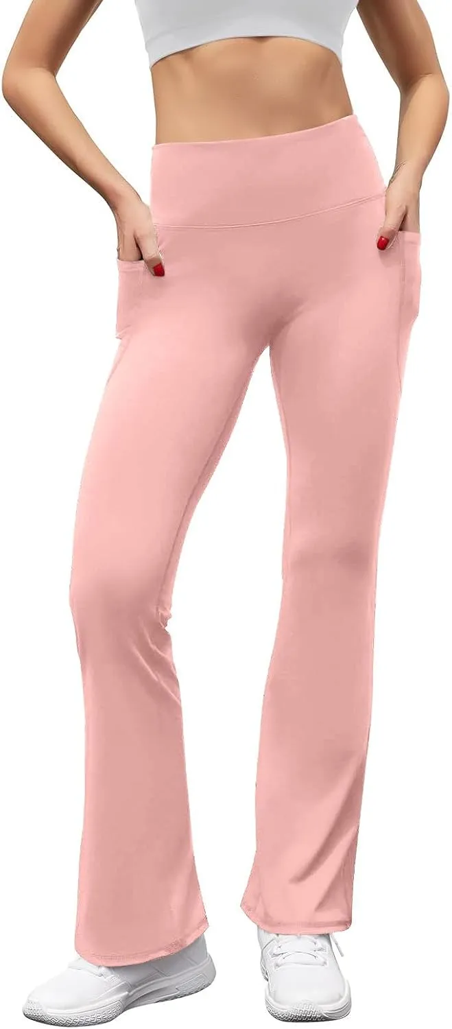 Women's High Waist Flare Yoga Pants Soft Tummy Control Bootcut Leggings Casual Workout Gym Pants with Side Pockets