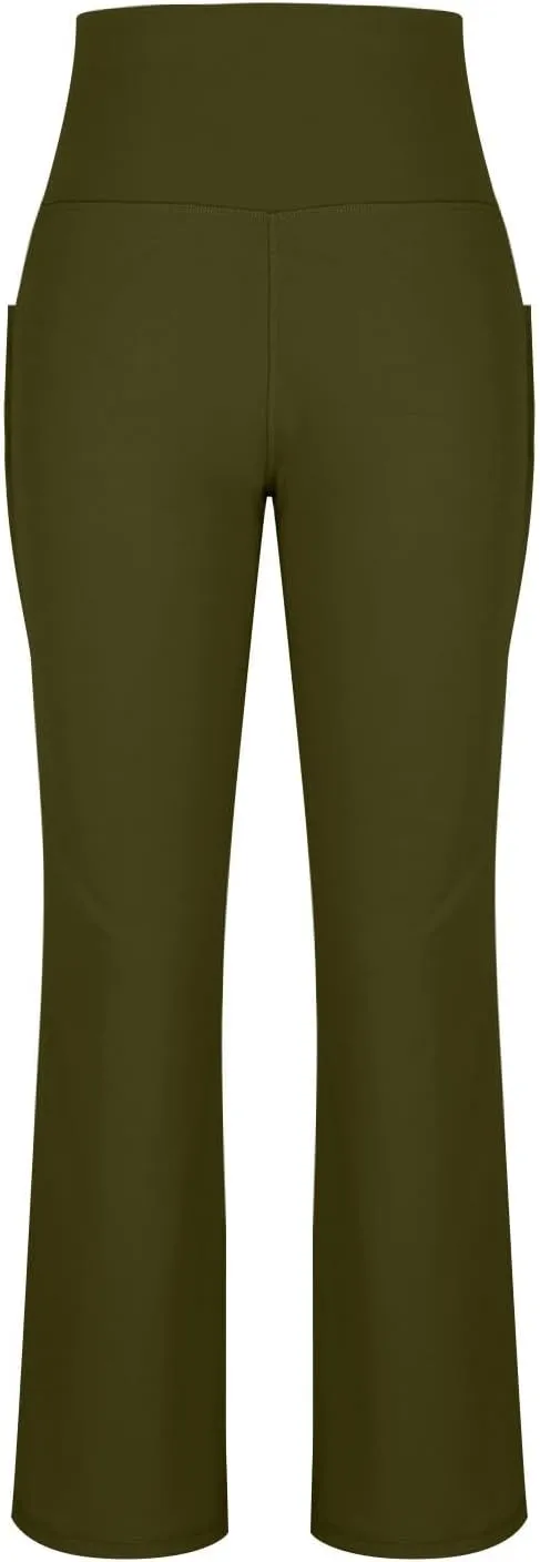 Women's High Waist Flare Yoga Pants Soft Tummy Control Bootcut Leggings Casual Workout Gym Pants with Side Pockets